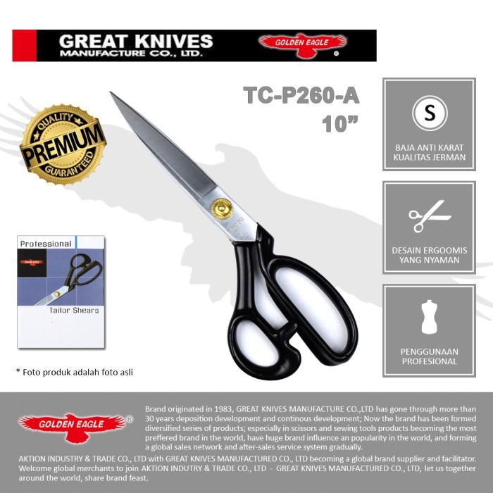 

Terlaris Gunting Potong Bahan Kain Professional Golden Eagle 10 inch TC-P260-A SALE