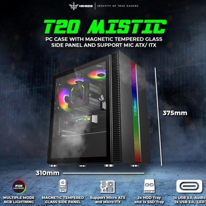 Baru Casing Gaming Nyk Mistic T20 Micro Atx Glass Led Rgb - Pc Case