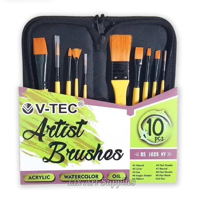 

V-Tec Artist Brush Set 10 + Organizer Bag / V-tec Kuas Lukis Set 10