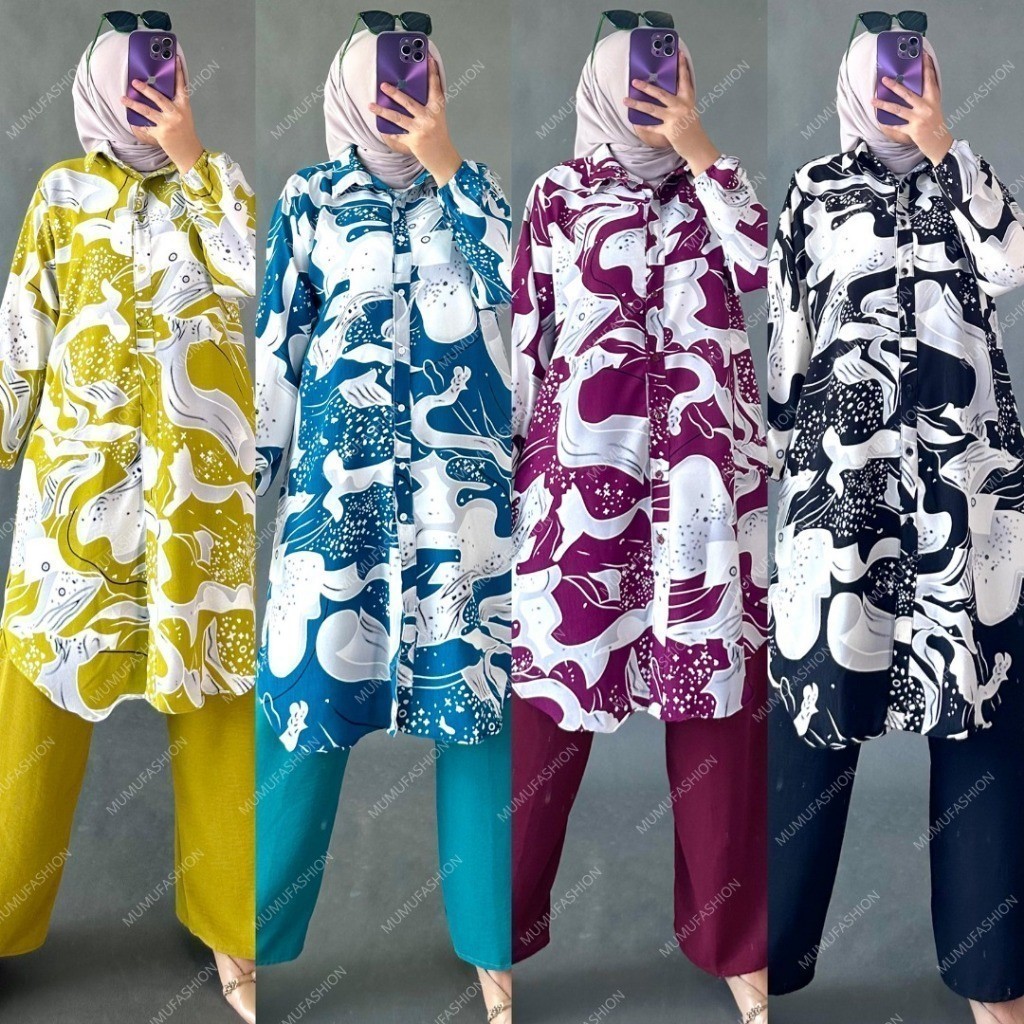 Baju Muslim Mumu - (HARGA SPESIAL LIVE) Munna Set Long Tunik Setelan Tunik Motif Bunga ORIGINAL
