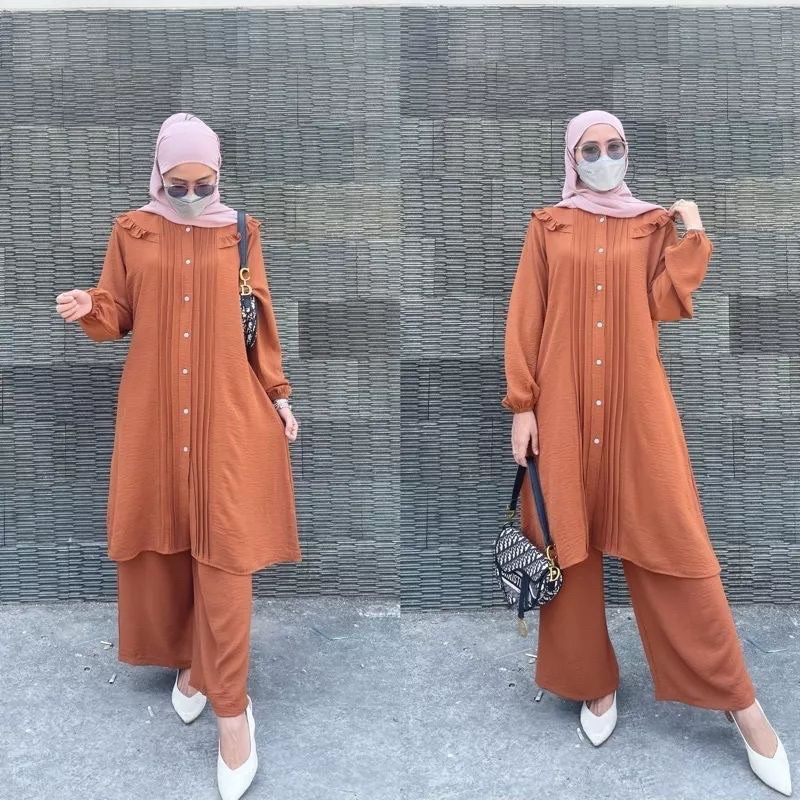 Baju Muslim ZARA SET LONG TUNIK ONE SET CRINGKEL AIRFLOW