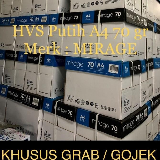 

TERMURAH - Hvs putih A4 70 gr , merk Mirage ( box )Khusus Grab / Gojek