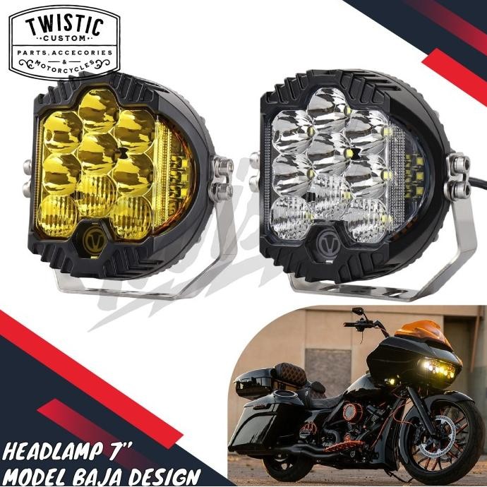 Headlamp Lampu Depan Model Baja Design Replika Lampu Tembak Sorot Bumper 7 Inch Led Motor Harley Dav