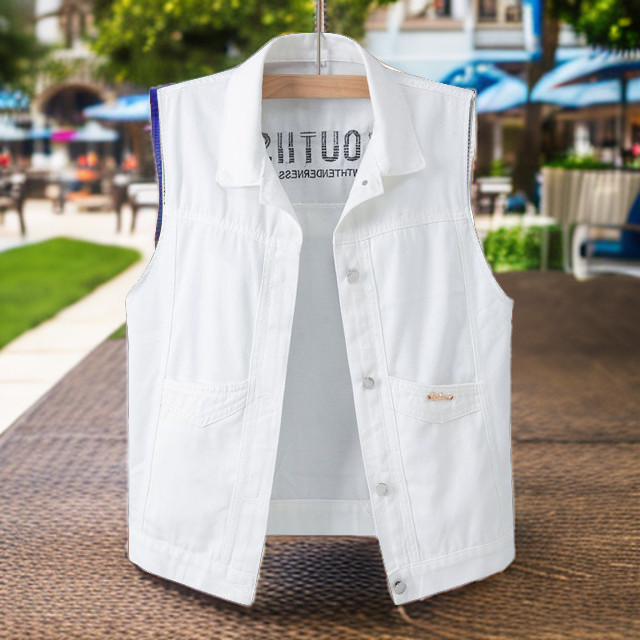 Rompi Denim Katun Ringan Pria, Rompi Modis2024Jaket Tanpa Lengan untuk Pria, Mantel Rompi Tipis, Jak