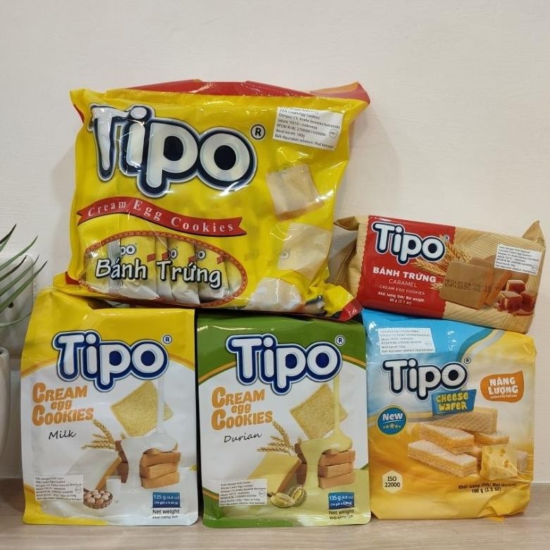 

Tipo Cookies Egg Milk Durian Import Vietnam Isi 14/16 Pcs