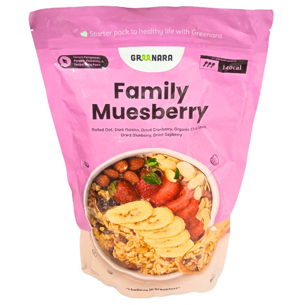 

S20432 GREENARA FAMILY MUESBERRY GRANOLA 500GR POUCH MAJU BERSAMA (20250514)