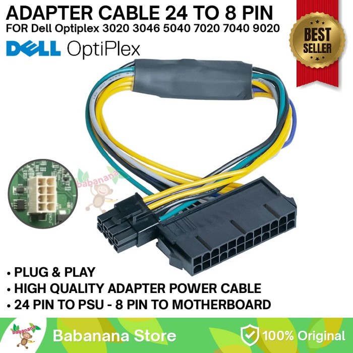 Kabel Power Konverter 24 Pin To 8 Pin For Dell Optiplex Motherboard