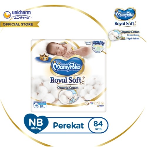 MamyPoko Royal Soft Organic Cotton - NB 84 - Popok Tape NewBorn Bayi Baru Lahir