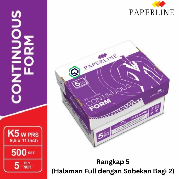 

Continuous Form Kertas Komputer Paperline 9.5 x11 5 ply CF K5 W PRS