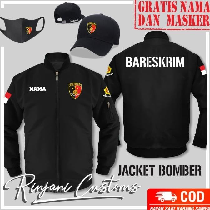 JAKET BOMBER ANTI AIR BARESKRIM GRATIS NAMA DAN MASKER - JAKET RESKRIM