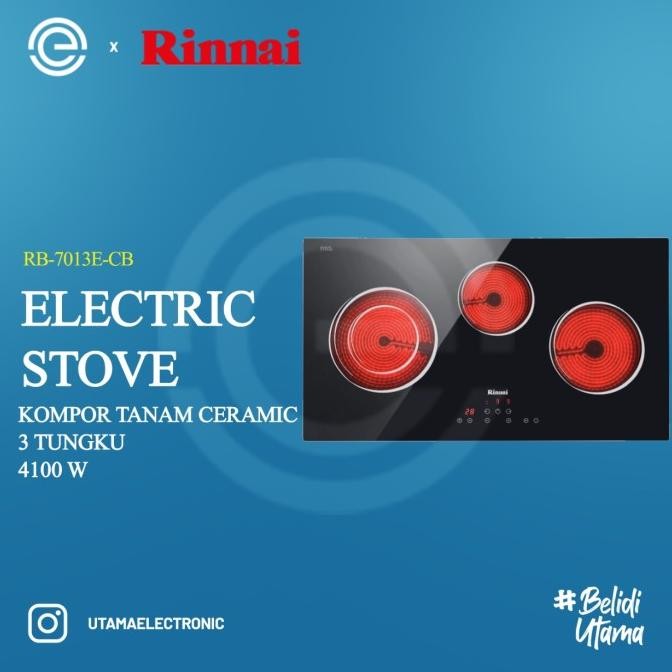 Siap Kirim RINNAI Kompor Listrik Vitro Ceramic Tanam 3 Tungku - RB-7013E-CB