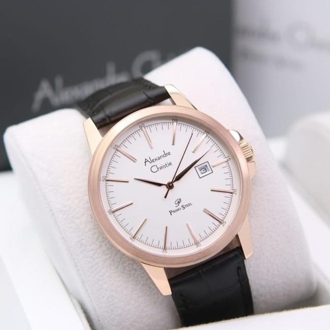 ALEXANDRE CHRISTIE AC1008 AC 1008 BLACK ROSEGOLD JAM KULIT PRIA