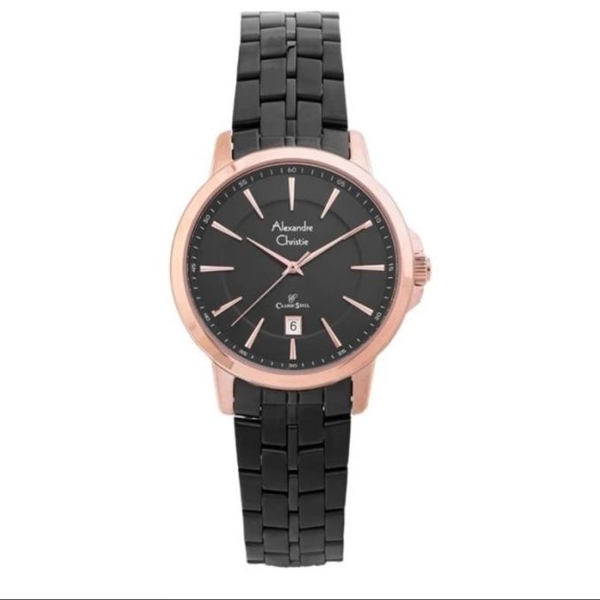 ALEXANDRE CHRISTIE AC8655 AC 8655 JAM TANGAN WANITA BLACK ROSEGOLD