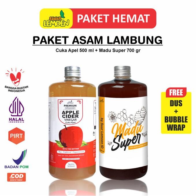 

Suur Lemeon - Paket Asam Lambung - Cuka Apel 500ml dan Madu Hutan 700gr Asli