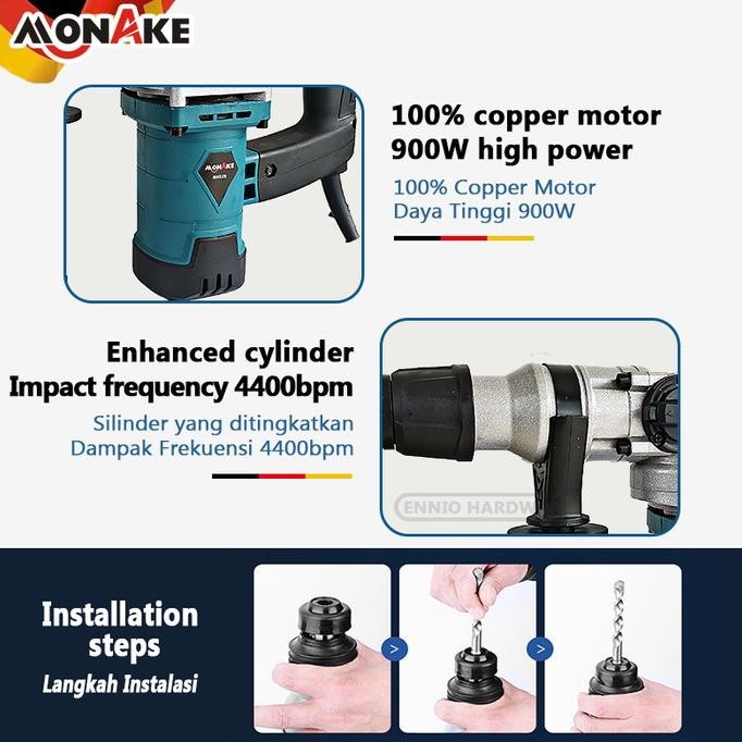 

Monake Rotary Hammer Drill Mesin Bor Beton Listrik Electric Hammer Original Dan Terpercaya