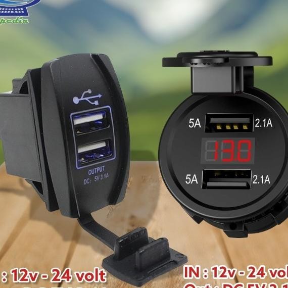 Charger Tanam Hp Mobil Motor Matic Truk 2 Usb Anti Air 12 - 24 Volt