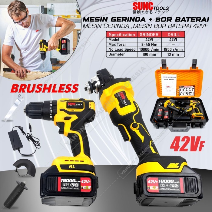 PAKET Mesin Gerinda Mesin Bor Baterai Cordless SUNC TOOLS 42Vf