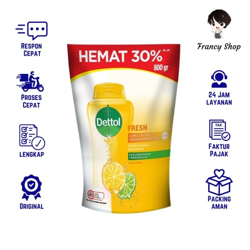 Dettol Body Wash Fresh Kuning Sabun Mandi Cair 800 Gr