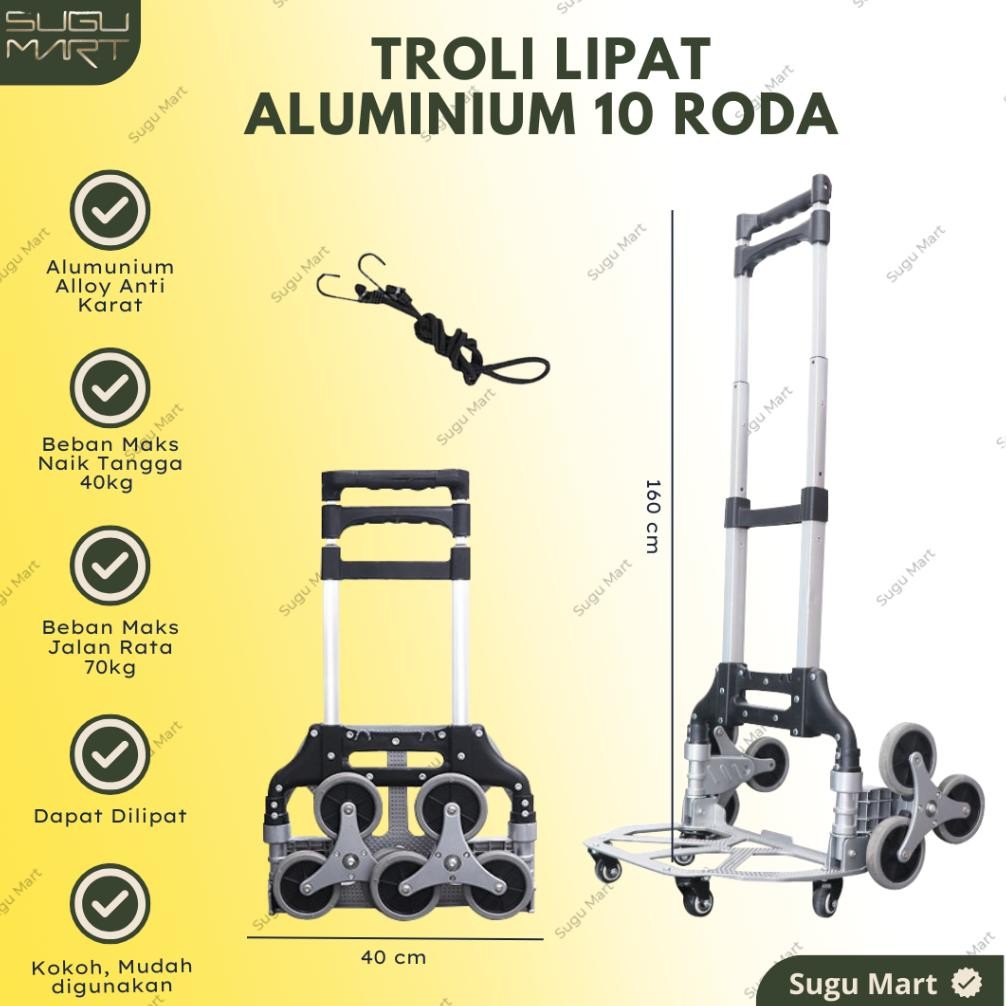 TROLI LIPAT ALUNIUM 10 RODA | TROLI LIPAT SERBAGUNA | TROLI BARANG | TROLLEY BISA NAIK TANGGA