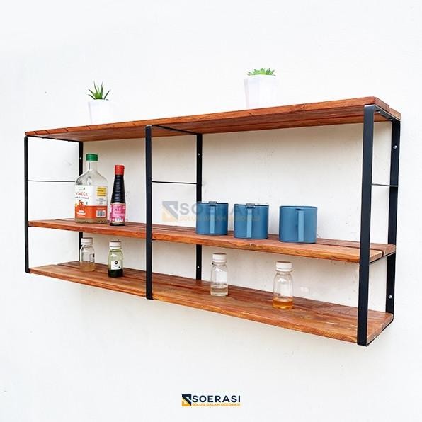 TIG Rak susun Buku sepatu dinding besi dan ambalan kayu