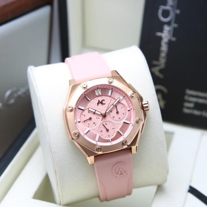 JAM TANGAN WANITA AC9601 AC 9601 ROSEGOLD PINK RUBBER STRAP ORIGINAL