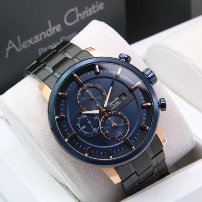 ALEXANDRE CHRISTIE AC6323 AC 6323 BLACK BLUE ROSEGOLD JAM TANGAN PRIA
