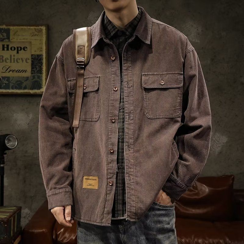 Jaket Korduroi Bermerek Fashion Jepang Jaket Santai Musim Gugur dan Musim Dingin Tebal