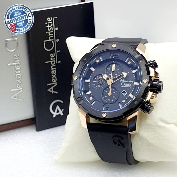 JAM TANGAN PRIA ALEXANDRE CHRISTIE AC6410 AC 6410 RUBBER BLACK ROSEGOLD