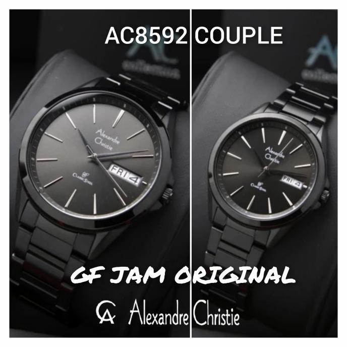 ALEXANDRE CHRISTIE AC8592 AC 8592 JAM TANGAN COUPLE BLACK FULL ORI