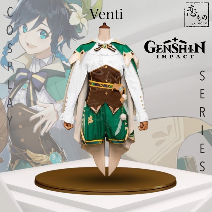 Terlaris KOIMONO Venti Genshin Impact Default Costume Cosplay Set Wig / Set Kostum Cosplay Venti