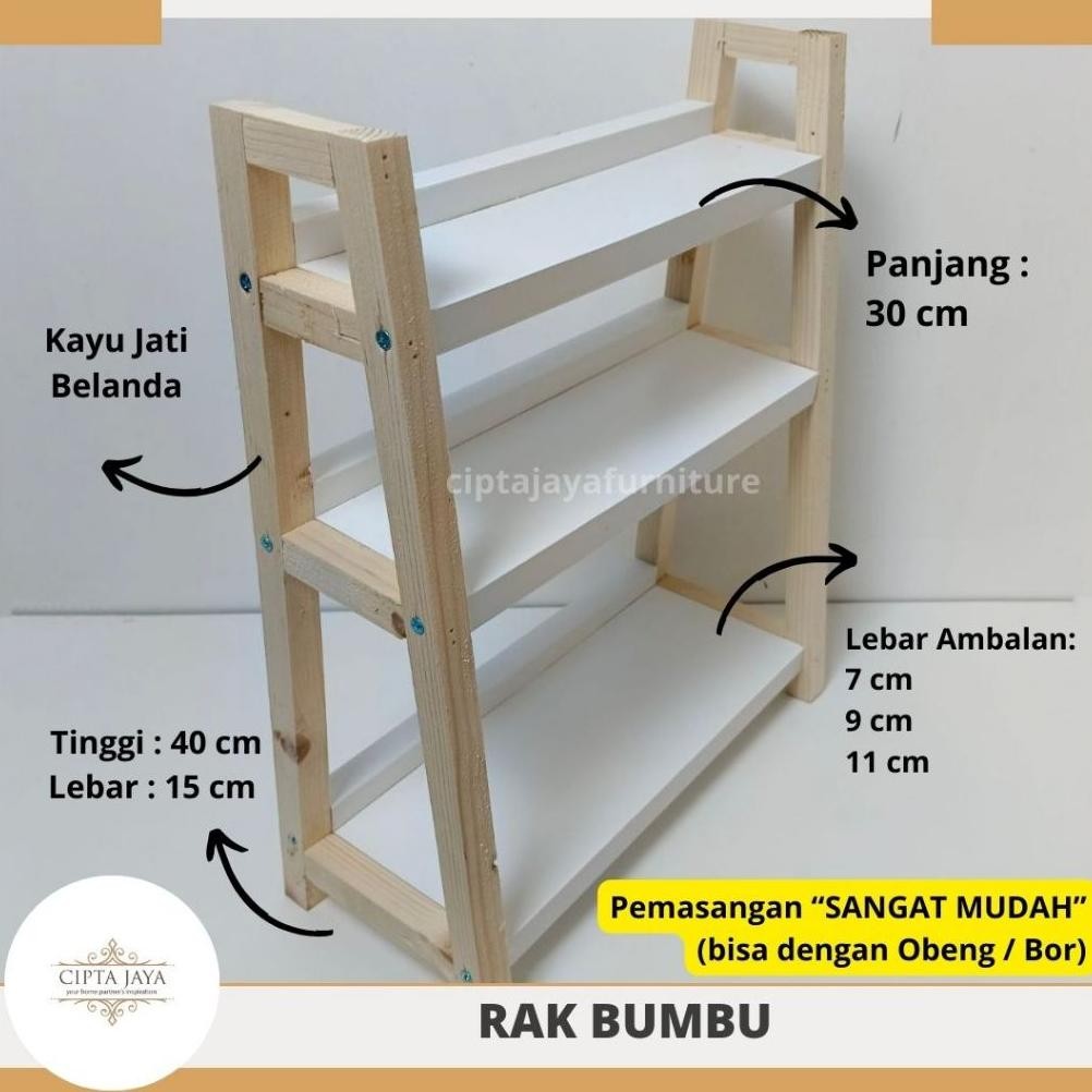 Rak Kayu Bumbu Dapur Dinding Tempel Aesthetic Jati Belanda Storage Warung Sembako Jualan Tiga 3 Ting