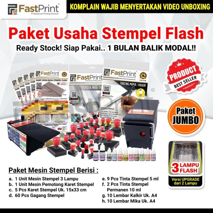 

Paket Usaha Mesin Stempel Flash Jumbo 3 Lampu Premium Lengkap