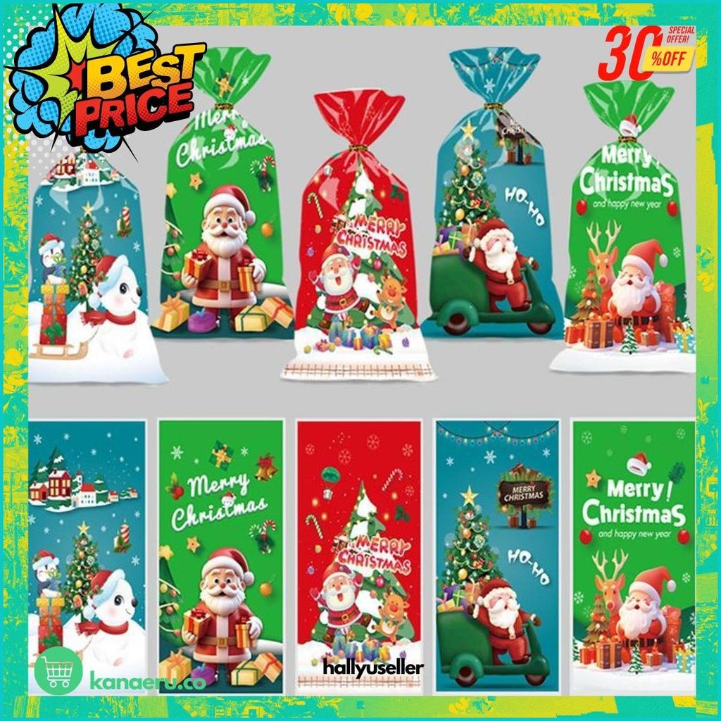 

50 Pc Plastik Kemasan Bingkisan Kue Cookies Snack Hamper Kado Edisi Natal Merry Christmas Cod