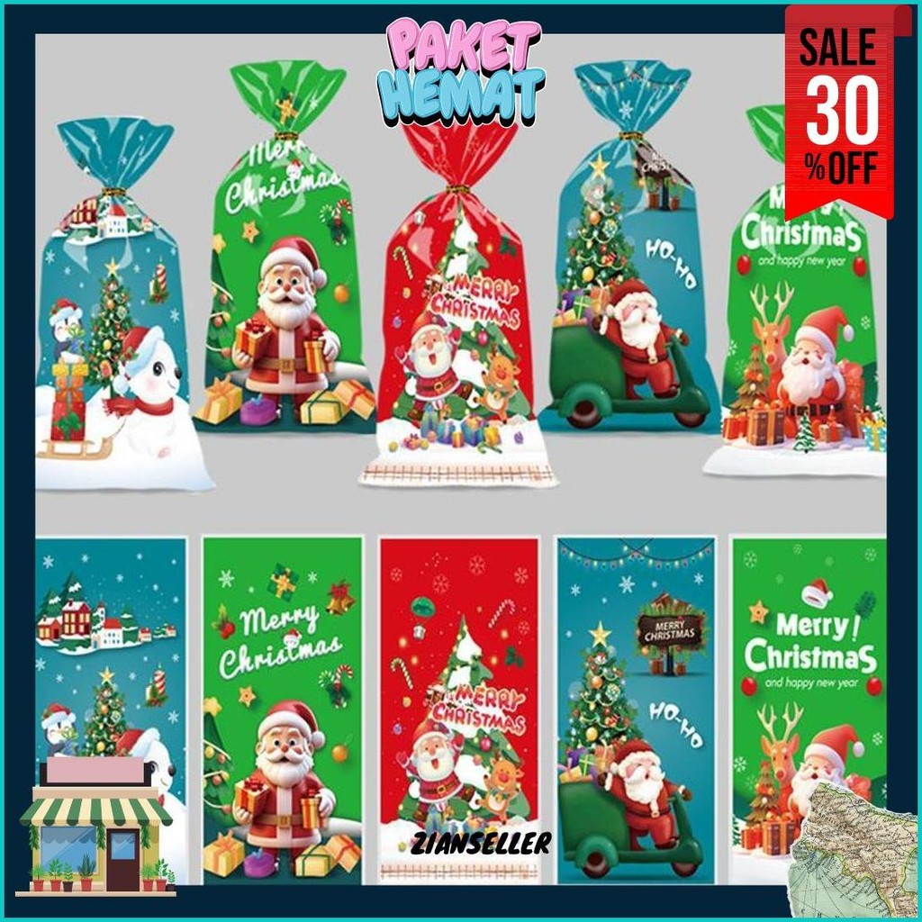 

50 Pc Plastik Kemasan Bingkisan Kue Cookies Snack Hamper Kado Edisi Natal Merry Christmas Cod