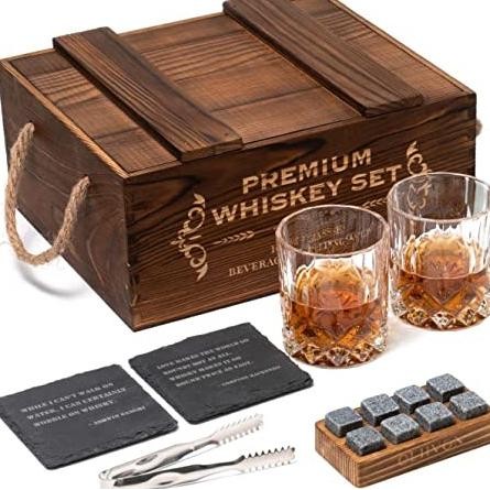 

BEBAS ONGKIR - Vintage Wooden Box Whiskey Diamond Glass-Stones Gift Set