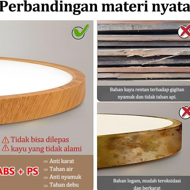 CodLampu Plafon Nimalis Ern Lorong Dekorasi Bulat Persegi Tekstur Kayu Pvc 12/18/24/36/45 Watt 3 War