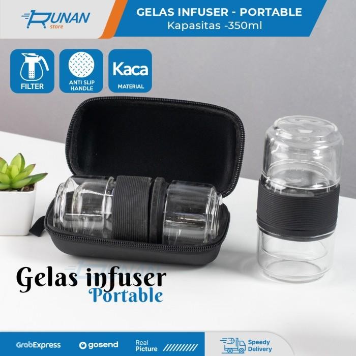 Gelas Teh Saringan Kaca 350Ml Teapot Infuser Glass With Case Portable