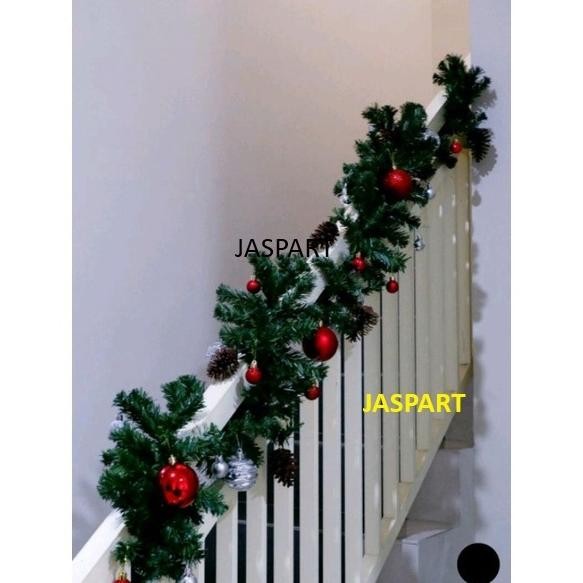 Garland Natal / Daun Garland Hijau / Aksesoris Pohon Natal Hijau Panjang 2,7 Meter 200 T Garland Pvc