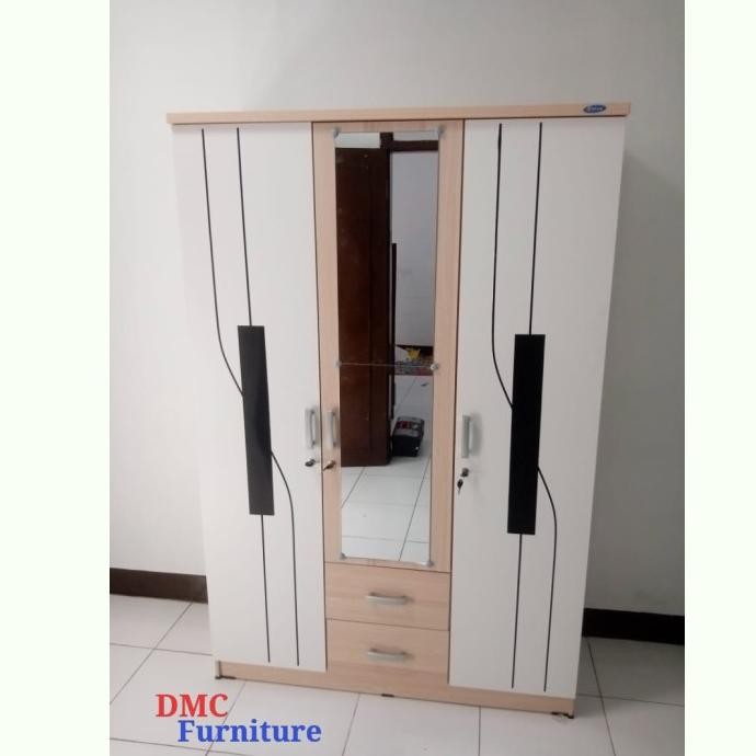 lemari baju putih 3 pintu lemari pakaian putih laci 2 cermin
