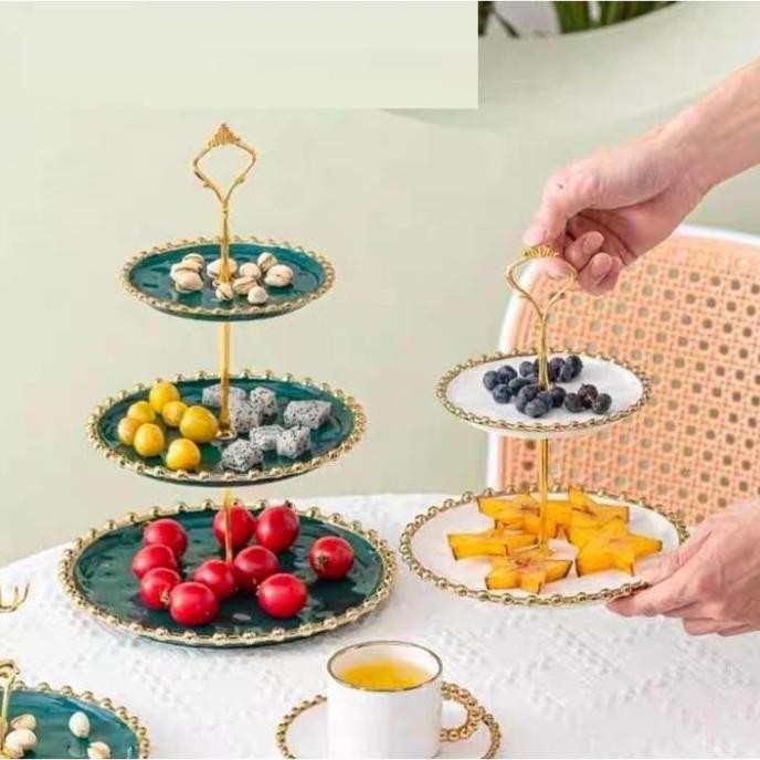 Premium Gold Cake Tier / Rak Susun Kue Roti  3 tingkat / Piring Kue
