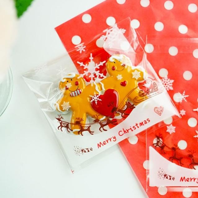

100Lembar Plastik Cookies Natal Plastik Merry Christmas Kemasan Cookie