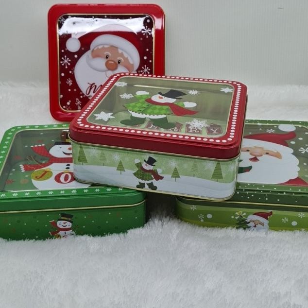 

Christmas Cookie Tin Box Square 15X15X6.8Cm Transp/ Kaleng Natal