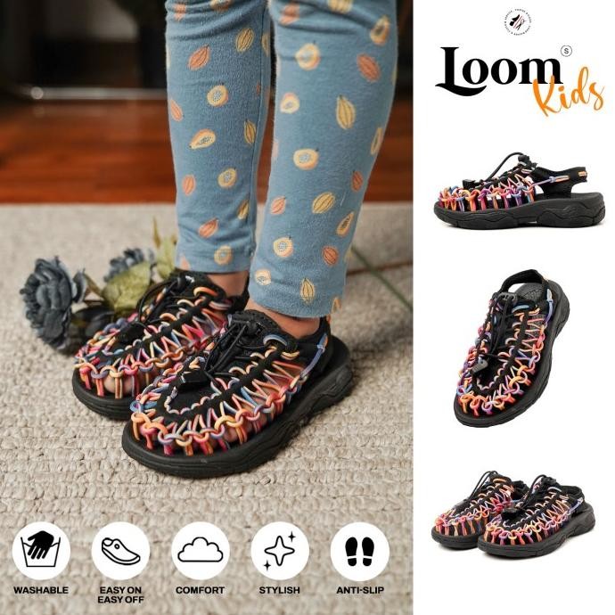 Sandal Anak Portee Goods Loom Sandals Rainbow Black for Kids