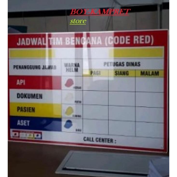 

BEBAS ONGKIR - Papan Akrilik Jadwal Tim Bencana, Papan Code Red