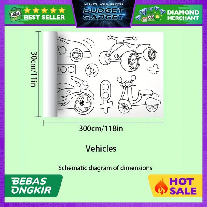 

Kiddos Kertas Mewarnai Tempel Dinding Drawing Paper Roll 3 meter