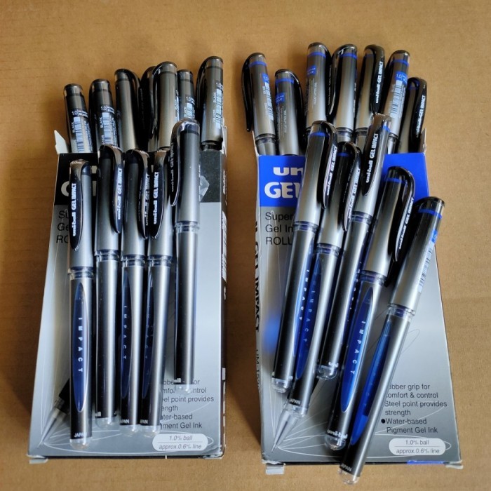 

Ready pulpen uni ball gel impact um-153s black/blue.1dus isi 12batang/1lusin