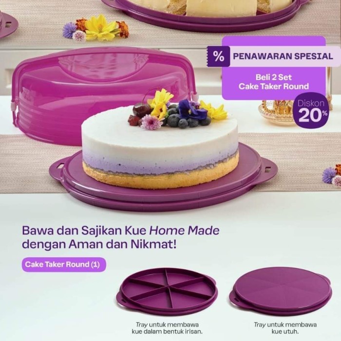 cake taker round tupperware/tempat bolu tupperware