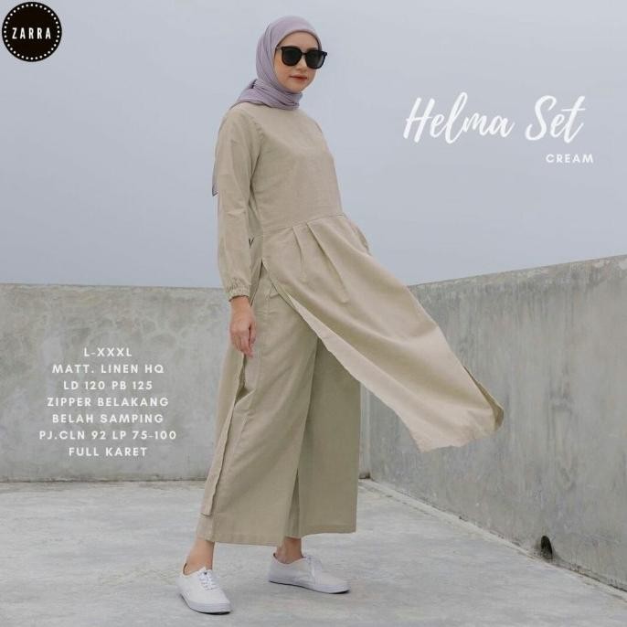 Estusae : Helma Setelan Linen One Atasan Long Tunik Bawah Celana Pjg KGS