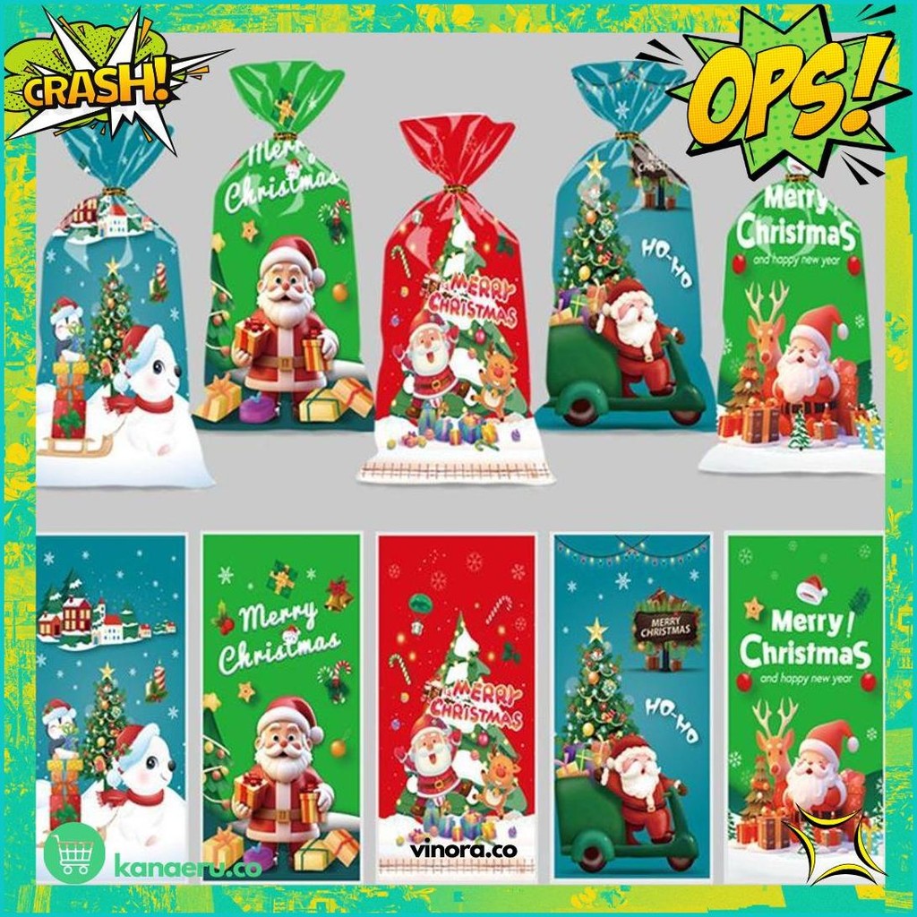 

50 Pc Plastik Kemasan Bingkisan Kue Cookies Snack Hamper Kado Edisi Natal Merry Christmas Diskon
