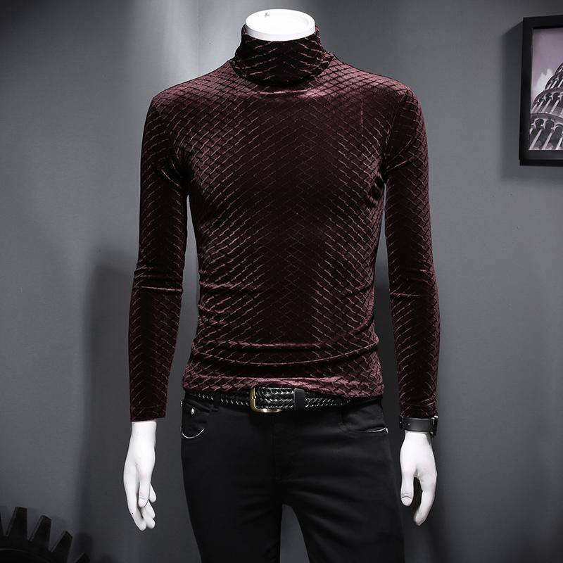 Kaus Pria Stasiun Eropa Musim Semi dan Musim Gugur Pemuda Korea Kerah Tinggi Setengah Lengan Panjang